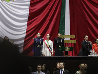 Claudia Sheinbaum (off-white dress), president of Mexico, in Mexico City, Mexico, on October 1, 2024, at the Chamber of Deputies, after rece...