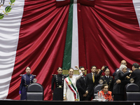 Claudia Sheinbaum (off-white dress), president of Mexico, in Mexico City, Mexico, on October 1, 2024, at the Chamber of Deputies, after rece...