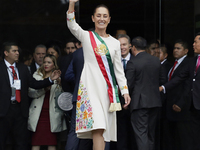 Claudia Sheinbaum, president of Mexico, greets supporters in Mexico City, Mexico, on October 1, 2024, at the Chamber of Deputies after recei...