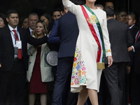 Claudia Sheinbaum, president of Mexico, greets supporters in Mexico City, Mexico, on October 1, 2024, at the Chamber of Deputies after recei...