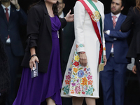 Claudia Sheinbaum, president of Mexico, greets supporters in Mexico City, Mexico, on October 1, 2024, at the Chamber of Deputies after recei...