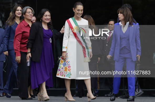 Claudia Sheinbaum, president of Mexico, greets supporters in Mexico City, Mexico, on October 1, 2024, at the Chamber of Deputies after recei...