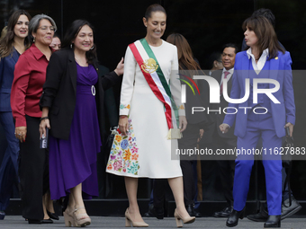 Claudia Sheinbaum, president of Mexico, greets supporters in Mexico City, Mexico, on October 1, 2024, at the Chamber of Deputies after recei...