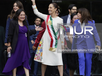 Claudia Sheinbaum, president of Mexico, greets supporters in Mexico City, Mexico, on October 1, 2024, at the Chamber of Deputies after recei...