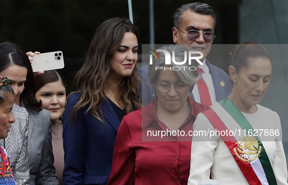 Claudia Sheinbaum, president of Mexico, greets supporters in Mexico City, Mexico, on October 1, 2024, at the Chamber of Deputies after recei...