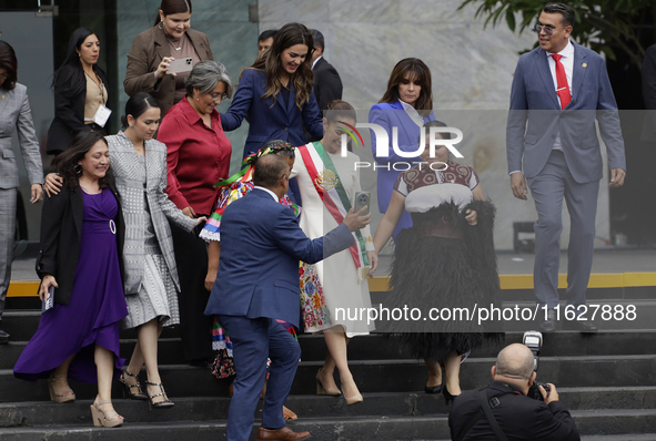 Claudia Sheinbaum, president of Mexico, greets supporters in Mexico City, Mexico, on October 1, 2024, at the Chamber of Deputies after recei...