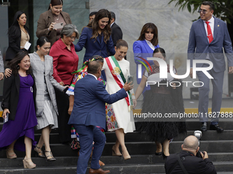 Claudia Sheinbaum, president of Mexico, greets supporters in Mexico City, Mexico, on October 1, 2024, at the Chamber of Deputies after recei...