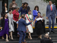 Claudia Sheinbaum, president of Mexico, greets supporters in Mexico City, Mexico, on October 1, 2024, at the Chamber of Deputies after recei...