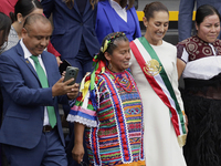 Claudia Sheinbaum, president of Mexico, greets supporters in Mexico City, Mexico, on October 1, 2024, at the Chamber of Deputies after recei...