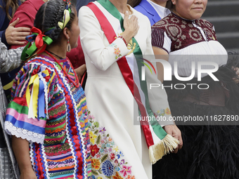 Claudia Sheinbaum, president of Mexico, greets supporters in Mexico City, Mexico, on October 1, 2024, at the Chamber of Deputies after recei...