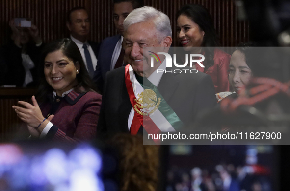 Andres Manuel Lopez Obrador, former president of Mexico, on October 1, 2024, on his arrival at the Chamber of Deputies in Mexico City, Mexic...