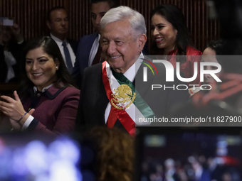 Andres Manuel Lopez Obrador, former president of Mexico, on October 1, 2024, on his arrival at the Chamber of Deputies in Mexico City, Mexic...