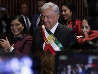 Andres Manuel Lopez Obrador, former president of Mexico, on October 1, 2024, on his arrival at the Chamber of Deputies in Mexico City, Mexic...