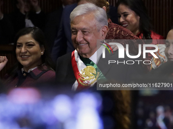 Andres Manuel Lopez Obrador, former president of Mexico, on October 1, 2024, on his arrival at the Chamber of Deputies in Mexico City, Mexic...