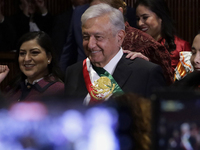 Andres Manuel Lopez Obrador, former president of Mexico, on October 1, 2024, on his arrival at the Chamber of Deputies in Mexico City, Mexic...