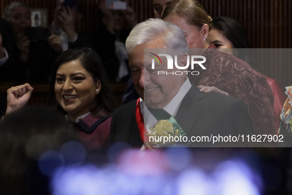 Andres Manuel Lopez Obrador, former president of Mexico, on October 1, 2024, on his arrival at the Chamber of Deputies in Mexico City, Mexic...