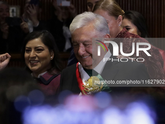 Andres Manuel Lopez Obrador, former president of Mexico, on October 1, 2024, on his arrival at the Chamber of Deputies in Mexico City, Mexic...