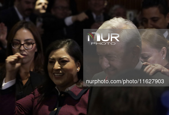 Andres Manuel Lopez Obrador, former president of Mexico, on October 1, 2024, on his arrival at the Chamber of Deputies in Mexico City, Mexic...