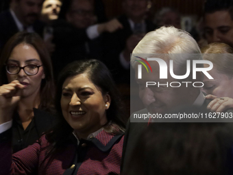 Andres Manuel Lopez Obrador, former president of Mexico, on October 1, 2024, on his arrival at the Chamber of Deputies in Mexico City, Mexic...