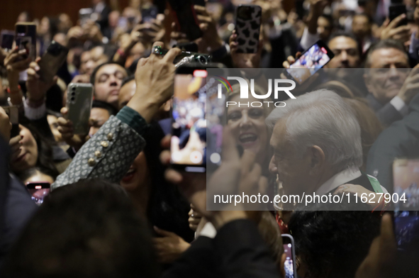 Andres Manuel Lopez Obrador, former president of Mexico, on October 1, 2024, on his arrival at the Chamber of Deputies in Mexico City, Mexic...