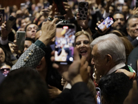 Andres Manuel Lopez Obrador, former president of Mexico, on October 1, 2024, on his arrival at the Chamber of Deputies in Mexico City, Mexic...