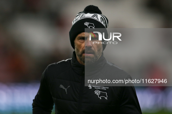 Derby County Head Coach Paul Warne during the Sky Bet Championship match between Sunderland and Derby County at the Stadium Of Light in Sund...