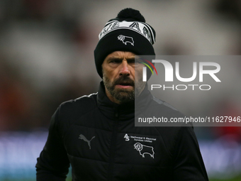 Derby County Head Coach Paul Warne during the Sky Bet Championship match between Sunderland and Derby County at the Stadium Of Light in Sund...