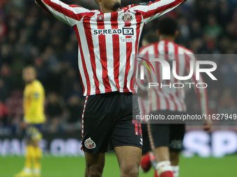 Sunderland's Wilson Isidor celebrates his goal during the Sky Bet Championship match between Sunderland and Derby County at the Stadium Of L...