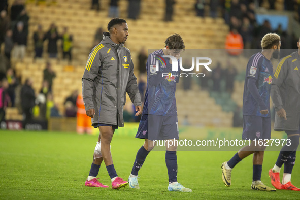 During the Sky Bet Championship match between Norwich City and Leeds United at Carrow Road in Norwich, England, on October 1, 2024. 