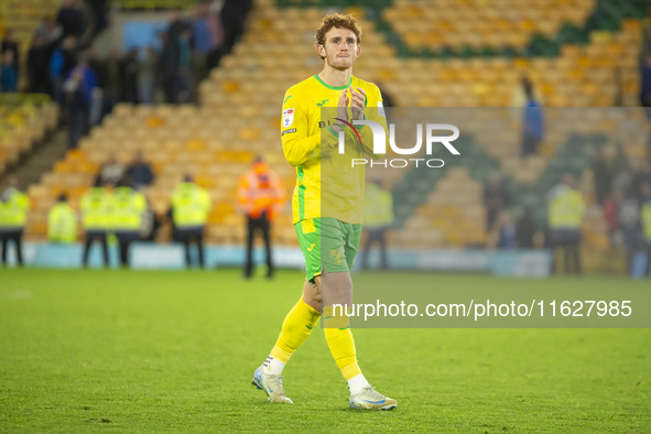 Josh Sargent of Norwich City applauds the supporters after the Sky Bet Championship match between Norwich City and Leeds United at Carrow Ro...