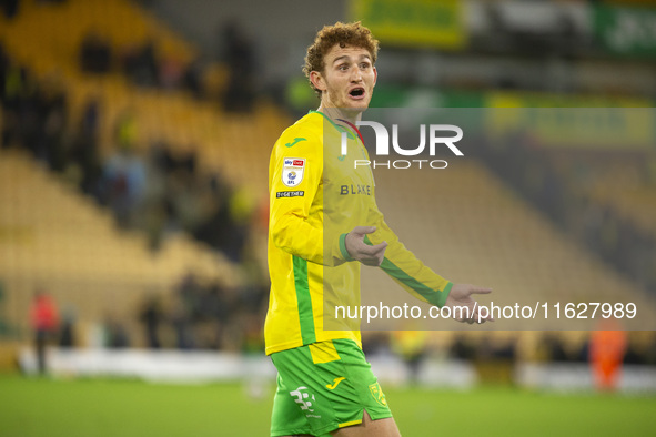 Josh Sargent of Norwich City interacts with supporters after the Sky Bet Championship match between Norwich City and Leeds United at Carrow...