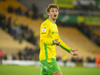 Josh Sargent of Norwich City interacts with supporters after the Sky Bet Championship match between Norwich City and Leeds United at Carrow...