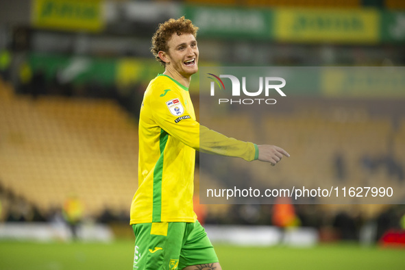 Josh Sargent of Norwich City interacts with supporters after the Sky Bet Championship match between Norwich City and Leeds United at Carrow...