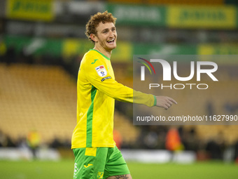 Josh Sargent of Norwich City interacts with supporters after the Sky Bet Championship match between Norwich City and Leeds United at Carrow...