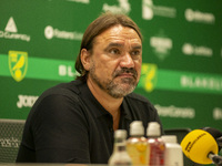 Leeds Manager, Daniel Faroe, gives his press conference after the Sky Bet Championship match between Norwich City and Leeds United at Carrow...