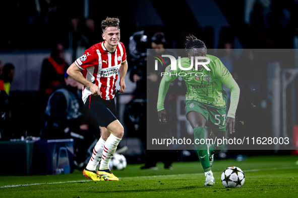 Sporting Club Portugal forward Geavany Quenda plays during the match PSV vs. Sporting CP at the Philips Stadium for the UEFA Champions Leagu...