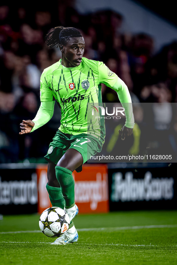 Sporting Club Portugal forward Geavany Quenda plays during the match PSV vs. Sporting CP at the Philips Stadium for the UEFA Champions Leagu...