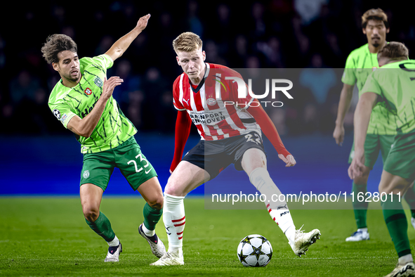 Sporting Club Portugal midfielder Daniel Braganca and PSV Eindhoven midfielder Jerdy Schouten play during the match PSV vs. Sporting CP at t...