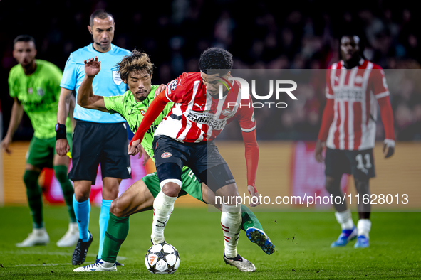 Sporting Club Portugal midfielder Hidemasa Morita and PSV Eindhoven midfielder Malik Tillman during the match PSV vs. Sporting CP at the Phi...