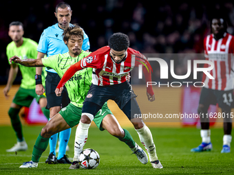 Sporting Club Portugal midfielder Hidemasa Morita and PSV Eindhoven midfielder Malik Tillman during the match PSV vs. Sporting CP at the Phi...