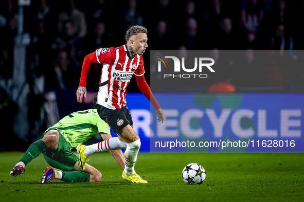 PSV Eindhoven forward Noa Lang during the match between PSV and Sporting CP at the Philips Stadium for the UEFA Champions League phase match...