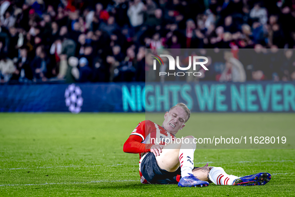 PSV Eindhoven defender Rick Karsdorp gets injured during the match PSV - Sporting CP at the Philips Stadium for the UEFA Champions League ph...