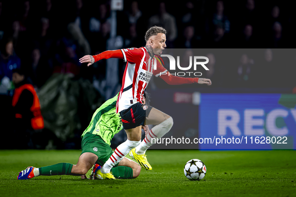 PSV Eindhoven forward Noa Lang during the match between PSV and Sporting CP at the Philips Stadium for the UEFA Champions League phase match...