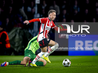 PSV Eindhoven forward Noa Lang during the match between PSV and Sporting CP at the Philips Stadium for the UEFA Champions League phase match...