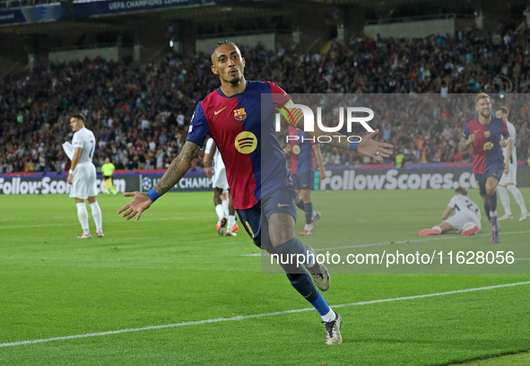 Raphinha Dias celebrates a goal during the match between FC Barcelona and BSC Young Boys in the week 2 of the League Stage of the UEFA Champ...