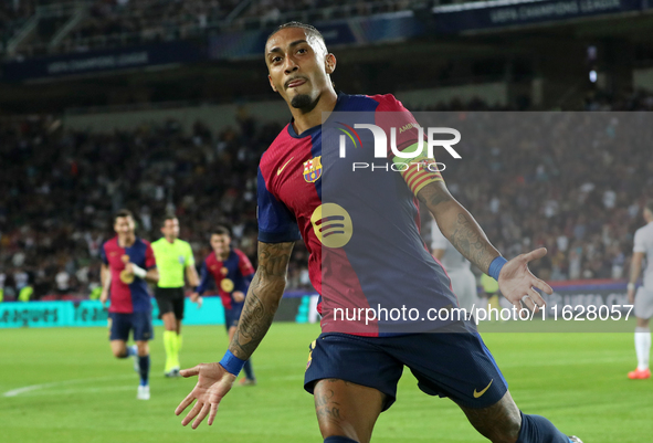 Raphinha Dias celebrates a goal during the match between FC Barcelona and BSC Young Boys in the week 2 of the League Stage of the UEFA Champ...