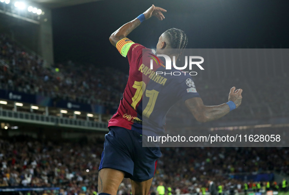 Raphinha Dias celebrates a goal during the match between FC Barcelona and BSC Young Boys in the week 2 of the League Stage of the UEFA Champ...