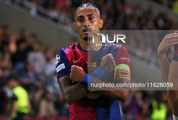 Raphinha Dias celebrates a goal during the match between FC Barcelona and BSC Young Boys in the week 2 of the League Stage of the UEFA Champ...