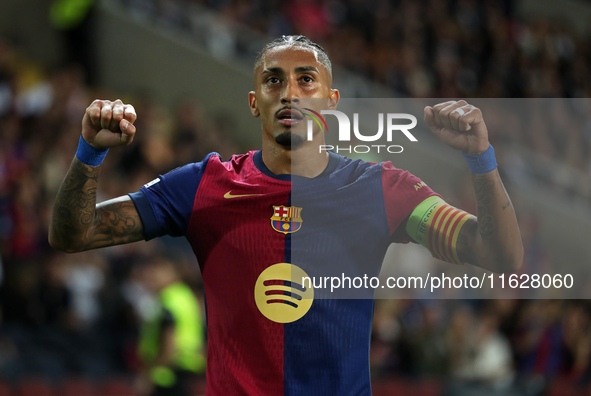 Raphinha Dias celebrates a goal during the match between FC Barcelona and BSC Young Boys in the week 2 of the League Stage of the UEFA Champ...