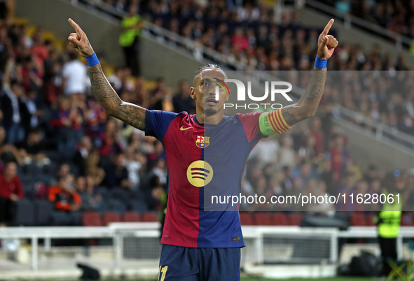 Raphinha Dias celebrates a goal during the match between FC Barcelona and BSC Young Boys in the week 2 of the League Stage of the UEFA Champ...